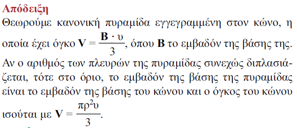 Ο όγκος κώνου ακτίνας ρ και