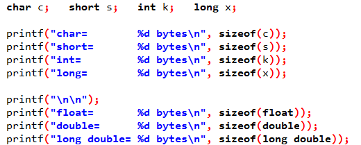 Μέγεθος δεδομένων Η C εύκολα μπορεί να εμφανίσει το μέγεθος ( σε bytes) που καταλαμβάνει ένας