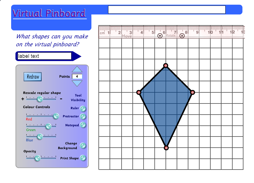 3.6 Ιστοσελίδα http://www.crickweb.co.uk/ks2numeracy-shape-and-weight.html (virtual pinboard) Τα παιδιά καλούνται να κατασκευάσουν σχήματα σε τετραγωνισμένο χαρτί. 3.7 Ιστοσελίδα http://nrich.maths.