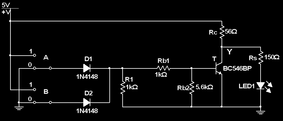 D. PORT LOGICĂ SU- NU (NOR) cu diode şi tranzistoare Pentru construcţia acestei porţi se utilizează o poartă SU construită cu diode (vezi 4.. ) şi o poartă NU construită cu tranzistoare (vezi 4..2 ).