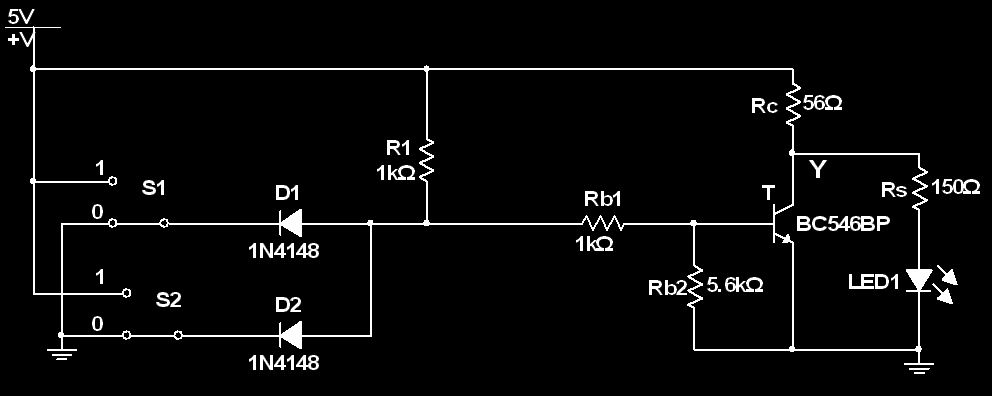 E. PORT LOGICĂ ŞI- NU (NND) cu diode şi tranzistoare Pentru construcţia acestei porţi se utilizează o poartă ŞI construită cu diode (vezi 4.. ) şi o poartă NU construită cu tranzistoare (vezi 4..2 ).