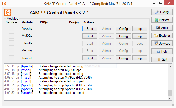 Το Xampp όπως είπαμε περιέχει και την βάση δεδομένων MySQL, η οποία περιέχει προεγκατεστημένο τον χρήστη root με κενό κωδικό.