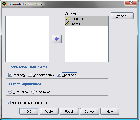 Προκαταρκτικοί έλεγχοι 1.3. Συντελεστές συσχέτισης Από το μενού Analyze Correlate Bivariate Correlations apostasi imeres apostasi Pearson Correlation 1,000,949 ** Sig.