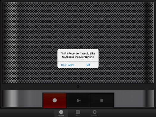 Ηχογραφώντας σε εφαρμογή IOS MP3 Recorder Ανοίξτε την εφαρμογή. Μπορείτε να δείτε ένα μήνυμα που να ζητά πρόσβαση στο μικρόφωνο της συσκευής σας. Πατήστε OK.