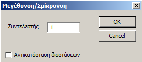 Μεγέθυνση/Σμίκρυνση: Με την επιλογή αυτή έχετε την δυνατότητα να μεγεθύνετε ή να σμικρύνετε μία ή περισσότερες οντότητες σύμφωνα με κάποιο συντελεστή (scale factor) τον οποίο πληκτρολογείτε στο