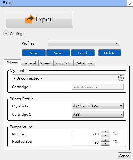 11.1 Printer (Εκτυπωτής) 11.1.1 My Printer (Ο εκτυπωτής μου) Όταν το XYZware for Pro δεν είναι συνδεδεμένο με εκτυπωτή 3D, καμία πληροφορία δεν εμφανίζεται σε αυτό το πεδίο.