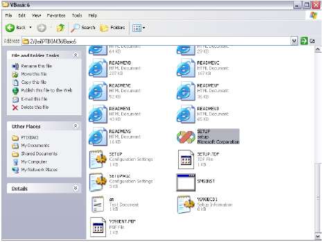 ΕΓΚΑΤΑΣΤΑΣΗ ΤΗΣ VISUAL BASIC Πηγαίνουμε αρχικά μέσα στον φάκελο που βρίσκεται η Visual Basic 6 πατάμε διπλό κλικ στο SETUP όπως φαίνεται στην εικόνα
