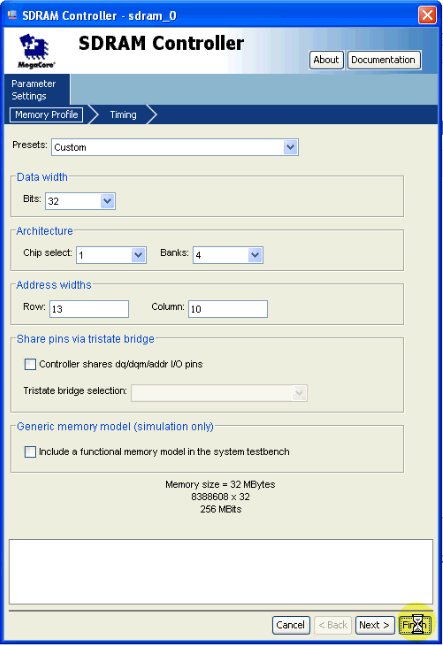 Εικόνα 6. SRAM/SSRAM Controller Editor 3. Στη βιβλιοθήκη επιλέγουμε το SDRAM Controller,όπου θα είναι η μνήμη του συστήματος, και πατάμε add. Στο παράθυρο που εμφανίζετε κάνουμε τις εξής ρυθμίσεις.
