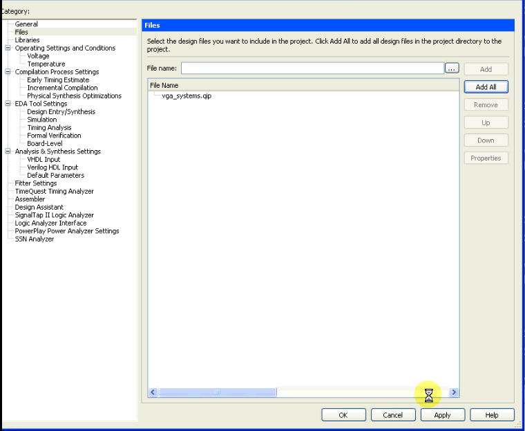 Εικόνα 18. Settings-files Τώρα είμαστε έτοιμοι να συνδέσουμε τα PIN της πλακέτας. Για να το κάνουμε αυτό πηγαίνουμε Assignments > Pin Planner.