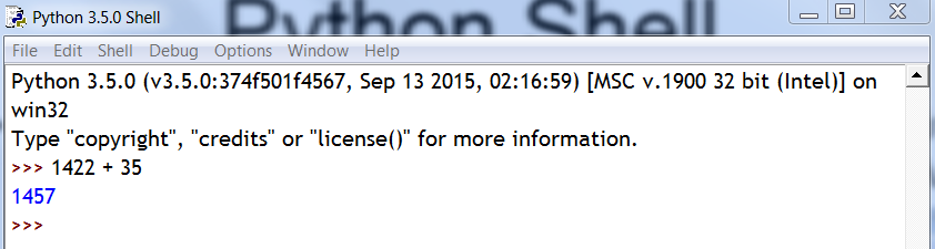 Python Shell Το σύμβολο >>> είναι η ένδειξη (shell prompt) ότι o μεταφραστής περιμένει να δοθεί