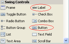 Προσθέτοντας ένα κουμπι :jbutton και μια ετικέτα:jlabel στο πλαίσιο Με drag and drop θα σύρω από την παλέτα μέσα στο frame, ένα κουμπί και μια ετικέτα και θα τα αφήσω σε αρεστό σημείο.