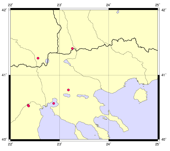 Κεφάλαιο 2. εδοµένα που χρησιµοποιήθηκαν Σχήµα 2.2β Σχήµα 2.2. α) Σταθµοί του τοπικού δικτύου, β) Σεισµοί που καταγράφηκαν από το τοπικό σεισµολογικό δίκτύο στην περιοχή της Θεσσαλονίκης (1985) και από το µόνιµο εθνικό σεισµολογικό δίκτυο.