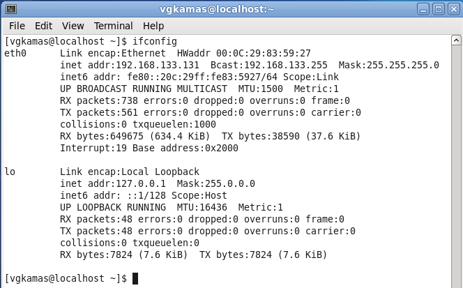 Η εντολή ifconfig Κάνοντας χρήση της εντολής ifconfig, μπορούμε να δούμε πληροφορίες