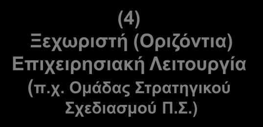 Θέσεις Τμήματος Πληροφορικής / Π.Σ. Δ.Σ. (4) Ξεχωριστή (Οριζόντια) Επιχειρησιακή Λειτουργία (π.χ. Ομάδας Στρατηγικού Σχεδιασμού Π.Σ.) (1) Ανεξάρτητη Διεύθυνση Πληροφορικής Χρηματο-οικονομική Διεύθυνση Ξεχωριστή Επιχειρηματική Μονάδα (π.