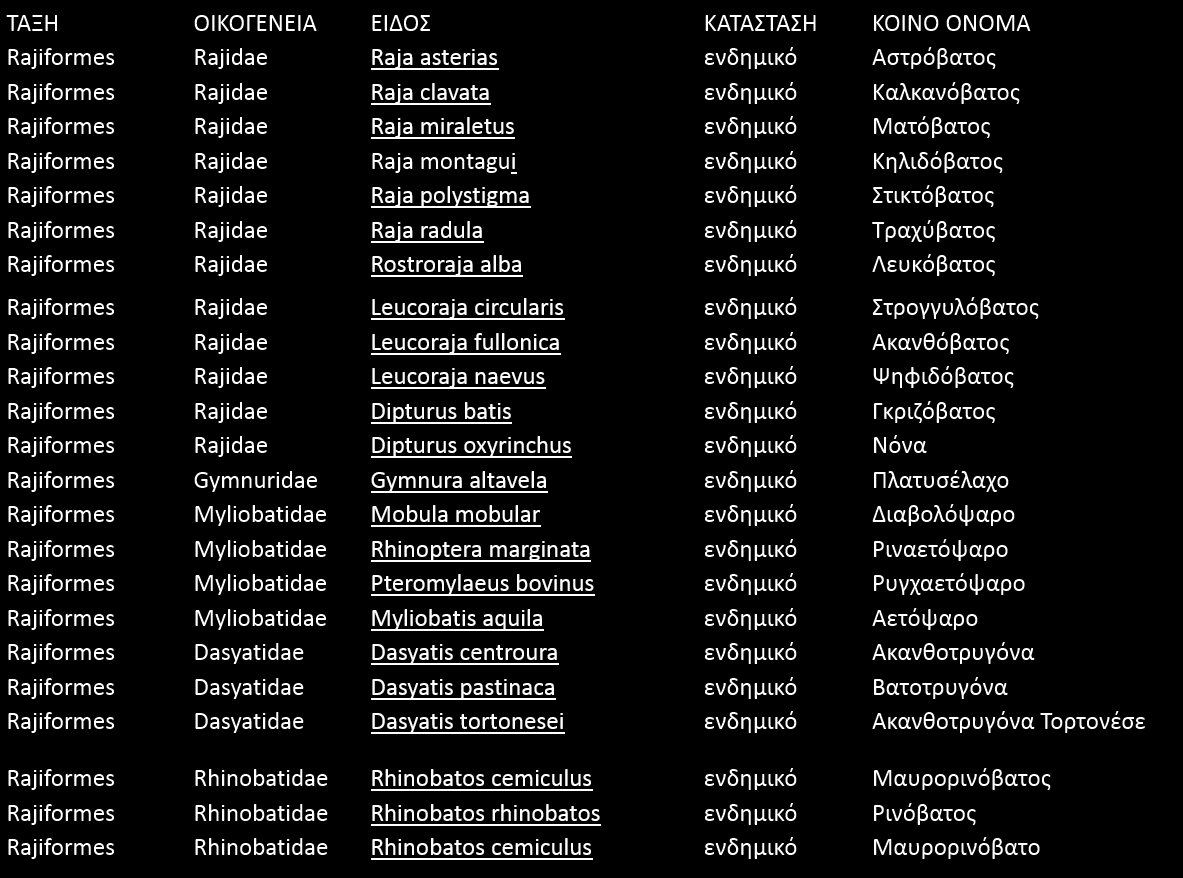 Είδη ραγιόμορφων που απαντώνται στην Ελλάδα Ενότητα
