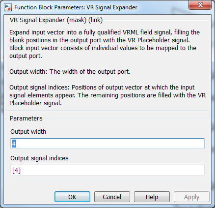 Κεφάλαιο 6 ο : Εικονική αναπαράσταση δεδομένων που λαμβάνονται από το γάντι συλλογής δεδομένων Τα block που χρησιμοποιούνται στο παράδειγμα μας είναι το VRSink και το VR Signal Expander.