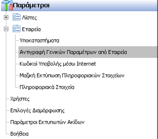 Αφού έχει πραγματοποιηθεί η αντιγραφή, η επόμενη ενέργεια που πρέπει να πραγματοποιηθεί είναι η αντιγραφή της παραμετροποίησης από την προς αντιγραφή εταιρεία.