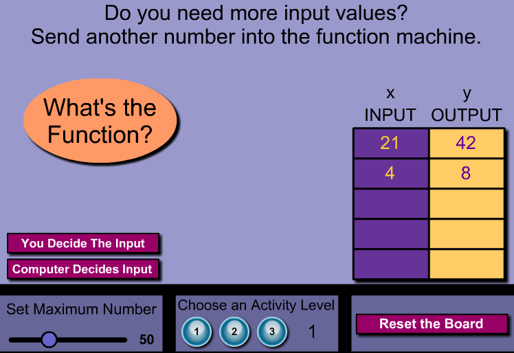 Ο χρήστης έχει ακόμα τη δυνατότητα να καθορίσει τον κανόνα με τον οποίο λειτουργεί μια μηχανή. Το παιδί μπορεί να συνδυάσει περισσότερες από μία μηχανές. 2.3. Ιστοσελίδα: http://www.mathplayground.