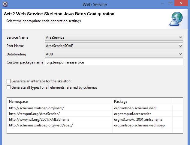 Skeleton JAVA bean configuration page