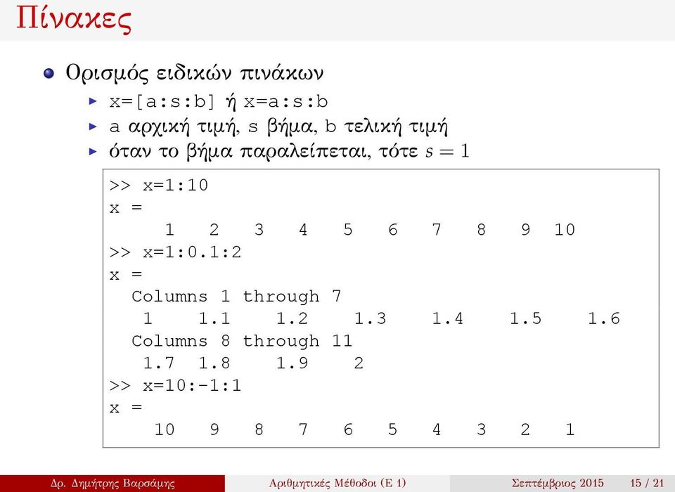 1:2 x = Columns 1 through 7 1 1.1 1.2 1.3 1.4 1.5 1.6 Columns 8 through 11 1.7 1.8 1.