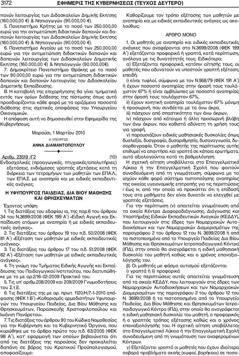 000,00 ευρώ για την αντιµετώπιση διδακτικών δαπανών και δαπανών λειτουργίας των Διδασκαλείων Δηµοτικής Εκπ/σης (160.000,00 ) & Νηπιαγωγών (90.000,00 ). 7.