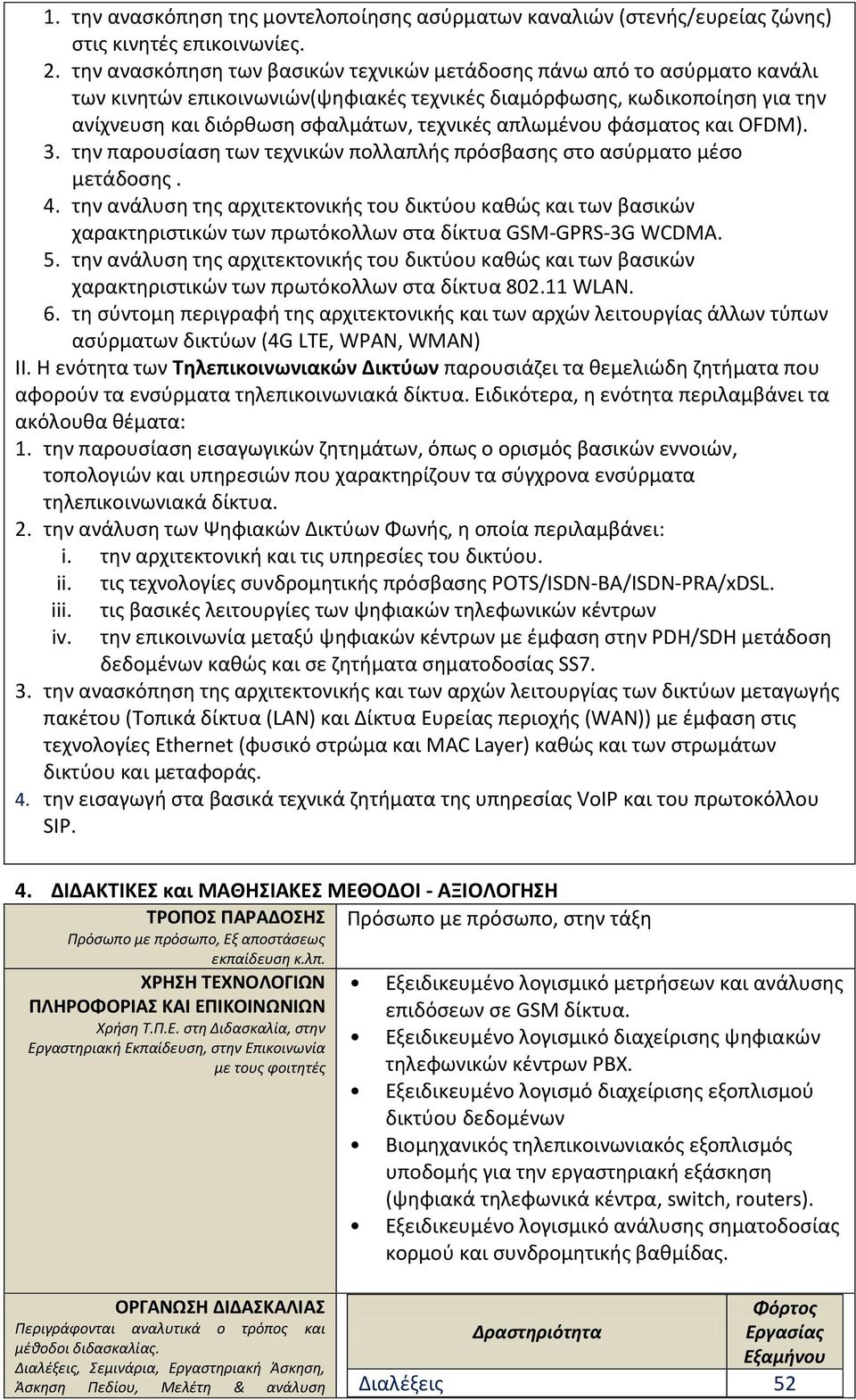 απλωμένου φάσματος και OFDM). 3. την παρουσίαση των τεχνικών πολλαπλής πρόσβασης στο ασύρματο μέσο μετάδοσης. 4.