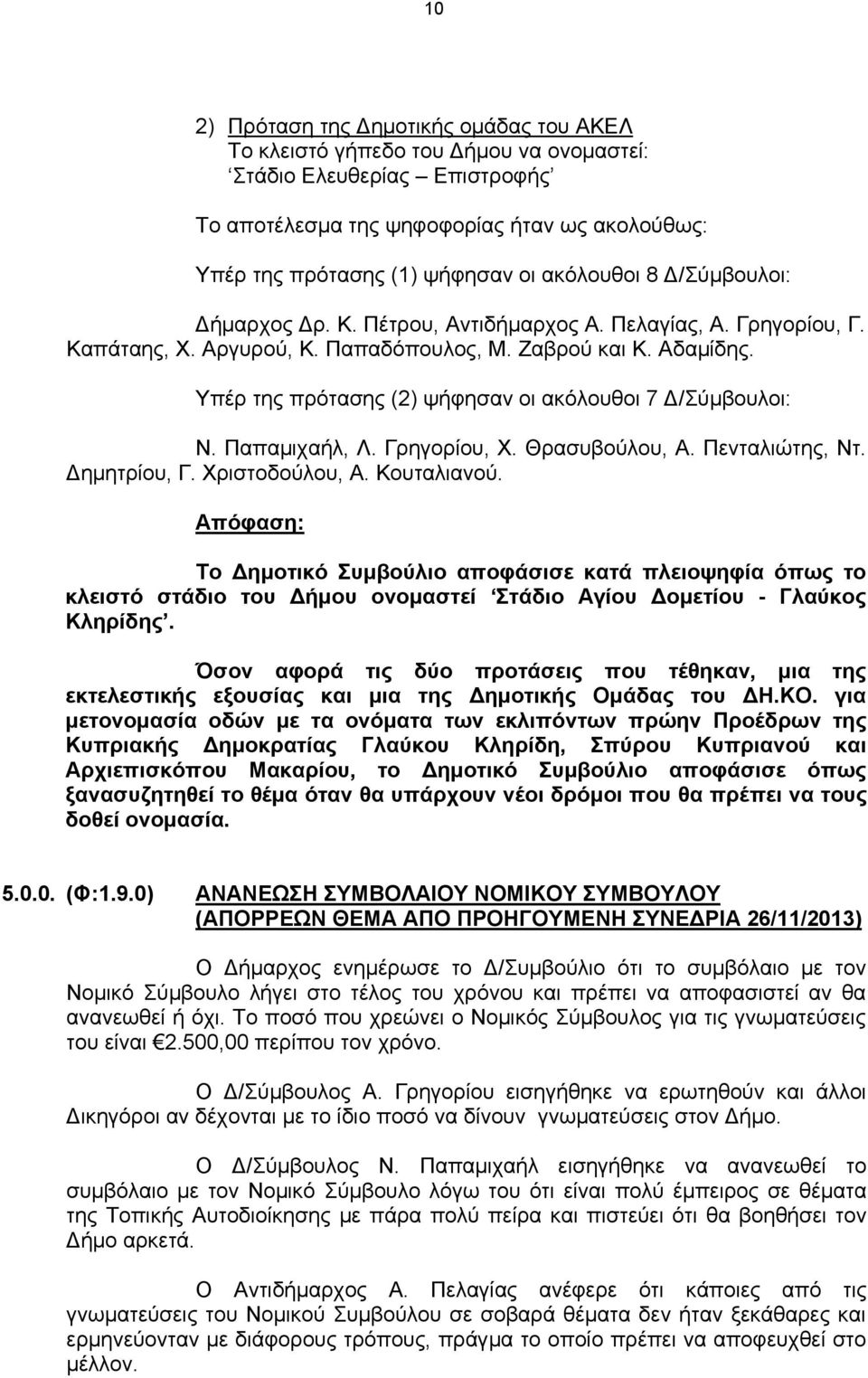 Υπέρ της πρότασης (2) ψήφησαν οι ακόλουθοι 7 Δ/Σύμβουλοι: Ν. Παπαμιχαήλ, Λ. Γρηγορίου, Χ. Θρασυβούλου, Α. Πενταλιώτης, Ντ. Δημητρίου, Γ. Χριστοδούλου, Α. Κουταλιανού.