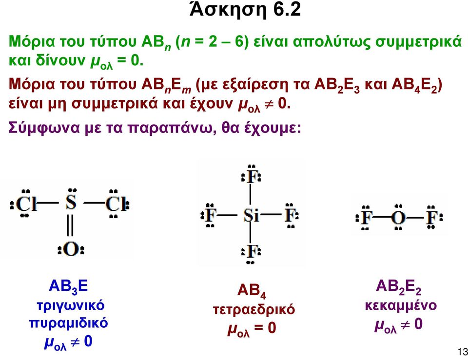 Μόρια του τύπου ΑΒ n Ε m (με εξαίρεση τα ΑΒ 2 Ε 3 και ΑΒ 4 Ε 2 ) είναι μη