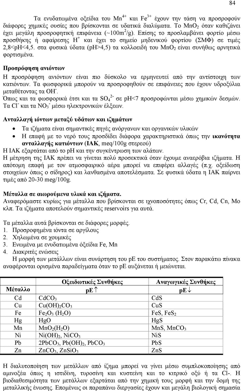 στα φυσικά ύδατα (ph>4,5) τα κολλοειδή του MnO είναι συνήθως αρνητικά φορτισµένα. Προσρόφηση ανιόντων Η προσρόφηση ανιόντων είναι πιο δύσκολο να ερµηνευτεί από την αντίστοιχη των κατιόντων.