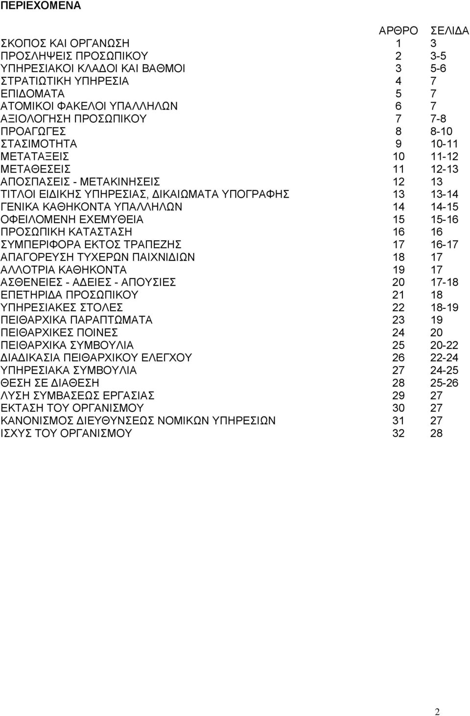 ΥΠΑΛΛΗΛΩΝ 14 14-15 ΟΦΕΙΛΟΜΕΝΗ ΕΧΕΜΥΘΕΙΑ 15 15-16 ΠΡΟΣΩΠΙΚΗ ΚΑΤΑΣΤΑΣΗ 16 16 ΣΥΜΠΕΡΙΦΟΡΑ ΕΚΤΟΣ ΤΡΑΠΕΖΗΣ 17 16-17 ΑΠΑΓΟΡΕΥΣΗ ΤΥΧΕΡΩΝ ΠΑΙΧΝΙΔΙΩΝ 18 17 ΑΛΛΟΤΡΙΑ ΚΑΘΗΚΟΝΤΑ 19 17 ΑΣΘΕΝΕΙΕΣ - ΑΔΕΙΕΣ -