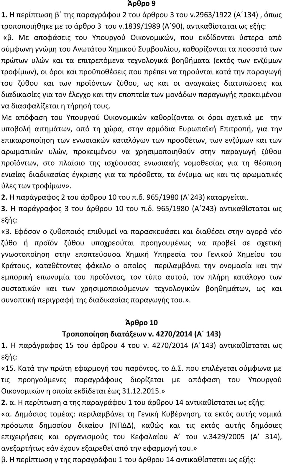 (εκτός των ενζύμων τροφίμων), οι όροι και προϋποθέσεις που πρέπει να τηρούνται κατά την παραγωγή του ζύθου και των προϊόντων ζύθου, ως και οι αναγκαίες διατυπώσεις και διαδικασίες για τον έλεγχο και
