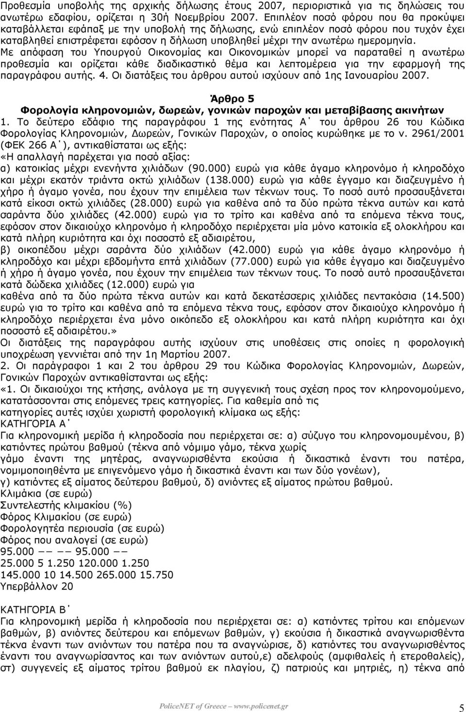 ηµεροµηνία. Με απόφαση του Υπουργού Οικονοµίας και Οικονοµικών µπορεί να παραταθεί η ανωτέρω προθεσµία και ορίζεται κάθε διαδικαστικό θέµα και λεπτοµέρεια για την εφαρµογή της παραγράφου αυτής. 4.