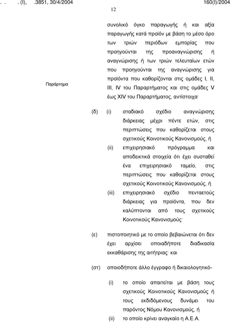 διάρκειας μέχρι πέντε ετών, στις περιπτώσεις που καθορίζεται στους σχετικούς Κοινοτικούς Κανονισμούς, ή (ii) επιχειρησιακό πρόγραμμα και αποδεικτικά στοιχεία ότι έχει συσταθεί ένα επιχειρησιακό