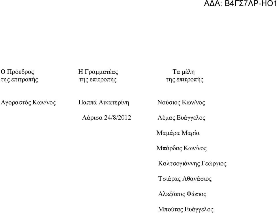 Λάρισα 24/8/2012 Λέμας Ευάγγελος Μαμάρα Μαρία Μπάρδας Κων/νος