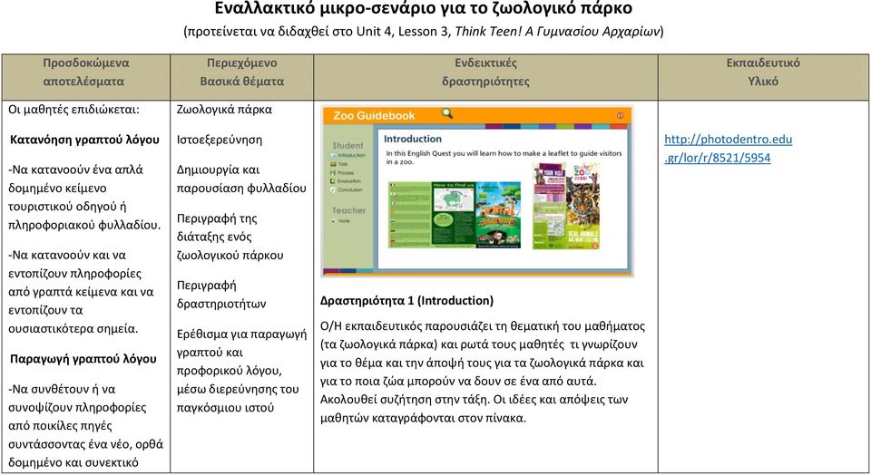 ένα απλά δομημένο κείμενο τουριστικού οδηγού ή πληροφοριακού φυλλαδίου. -Να κατανοούν και να εντοπίζουν πληροφορίες από γραπτά κείμενα και να εντοπίζουν τα ουσιαστικότερα σημεία.