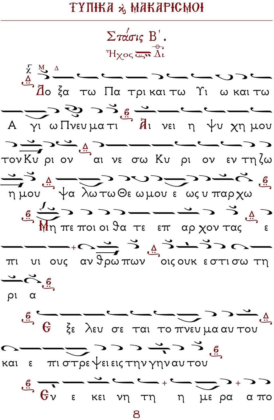 νε σω Κυ ρι ον εν τη ζω η µου ψα λω τω Θε ω µου ε ως υ παρ χω Μη πε ποι οι θα τε επ αρ χον