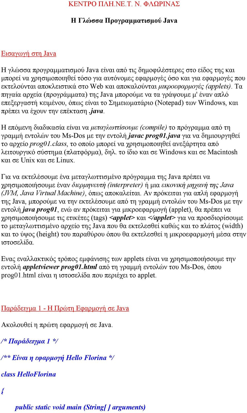 εφαρµογές που εκτελούνται αποκλειστικά στο Web και αποκαλούνται µικροεφαρµογές (applets).