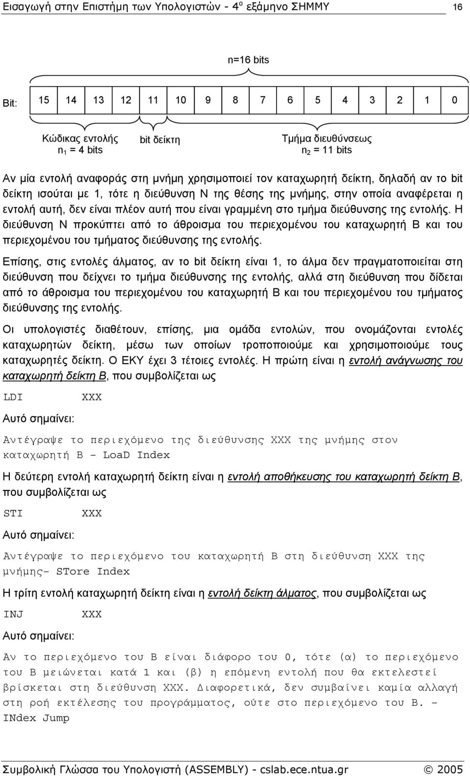 Η διεύθυνση Ν προκύπτει από το άθροισµα του περιεχοµένου του καταχωρητή Β και του περιεχοµένου του τµήµατος διεύθυνσης της εντολής.