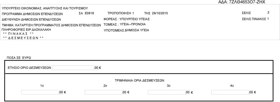 ΔΚΛΚΗ * * Π Ι Ν Κ * * * * Δ Ε Μ Ε Υ Ε Ω Ν * * ΤΡΟΠΟΠΟΙΗΗ 1 ΤΗ 29/10/ ΕΛΙ 2 ΦΟΡΕ :