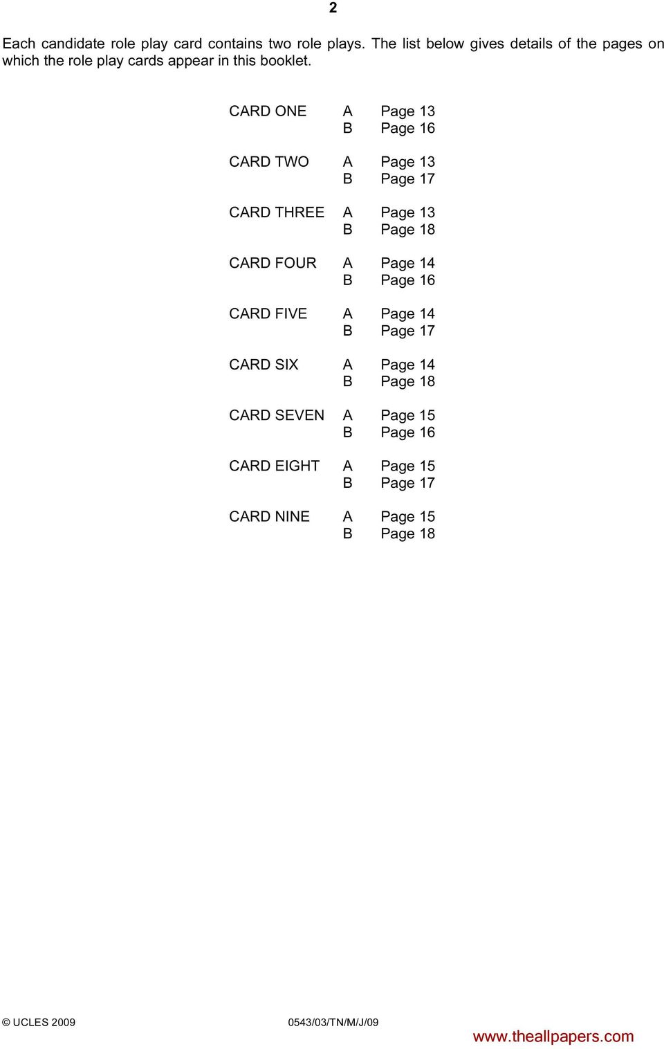 CARD ONE A Page 13 B Page 16 CARD TWO A Page 13 B Page 17 CARD THREE A Page 13 B Page 18 CARD FOUR A Page 14 B