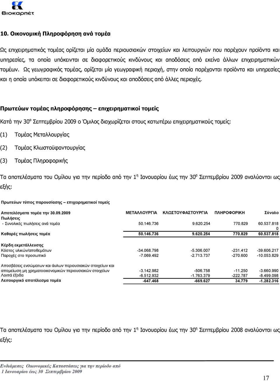 Ως γεωγραφικός τοµέας, ορίζεται µία γεωγραφική περιοχή, στην οποία παρέχονται προϊόντα και υπηρεσίες και η οποία υπόκειται σε διαφορετικούς κινδύνους και αποδόσεις από άλλες περιοχές.