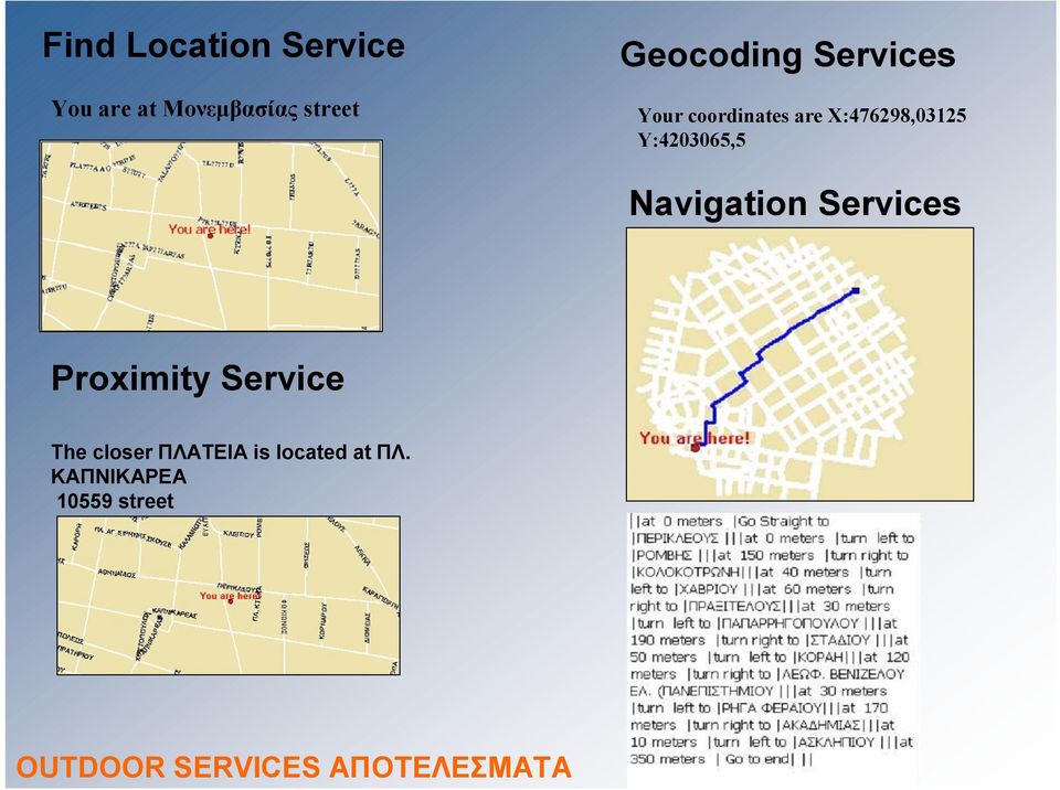 Navigation Services Proximity Service The closer ΠΛΑΤΕΙΑ is