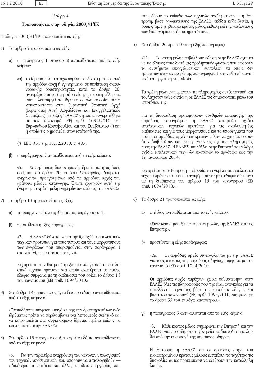 1 στοιχείο α) αντικαθίσταται από το εξής «α) το ίδρυμα είναι καταχωρισμένο σε εθνικό μητρώο από την αρμόδια αρχή ή εγκεκριμένο σε περίπτωση διασυνοριακής δραστηριότητας, κατά το άρθρο 20,