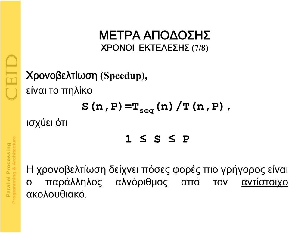 χρονοβελτίωση δείχνει πόσες φορές πιο γρήγορος είναι