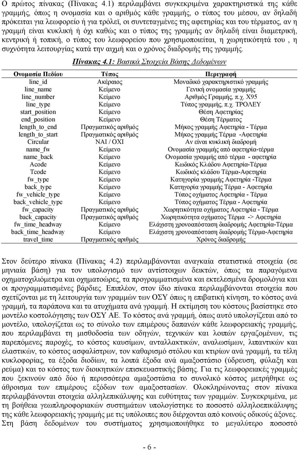 αφετηρίας και του τέρματος, αν η γραμμή είναι κυκλική ή όχι καθώς και ο τύπος της γραμμής αν δηλαδή είναι διαμετρική, κεντρική ή τοπική, ο τύπος του λεωφορείου που χρησιμοποιείται, η χωρητικότητά