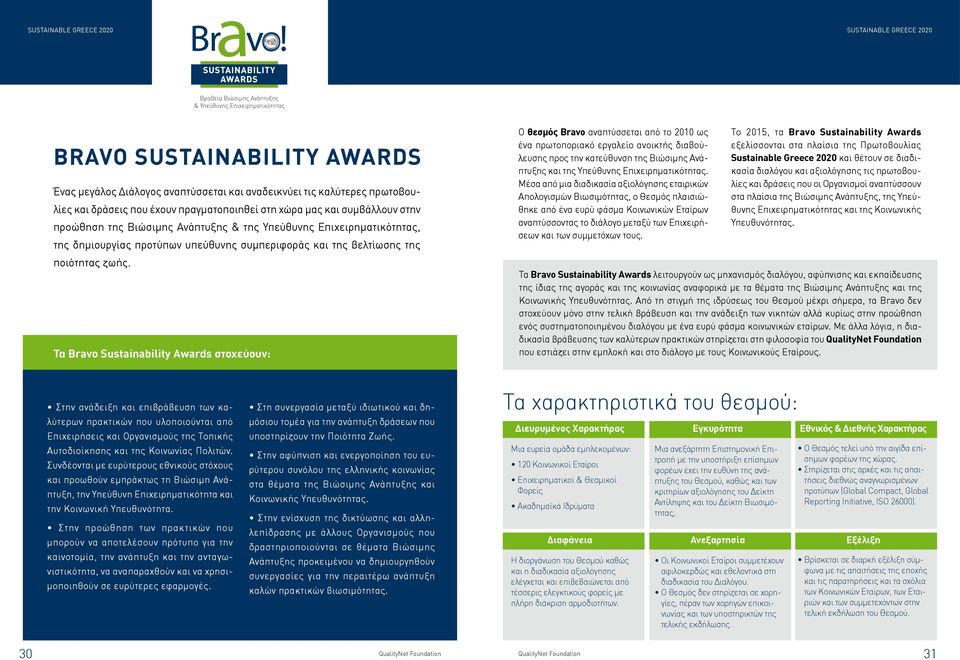 Τα Bravo Sustainability Awards στοχεύουν: Ο θεσμός Bravo αναπτύσσεται από το 2010 ως ένα πρωτοποριακό εργαλείο ανοικτής διαβούλευσης προς την κατεύθυνση της Βιώσιμης Ανάπτυξης και της Υπεύθυνης