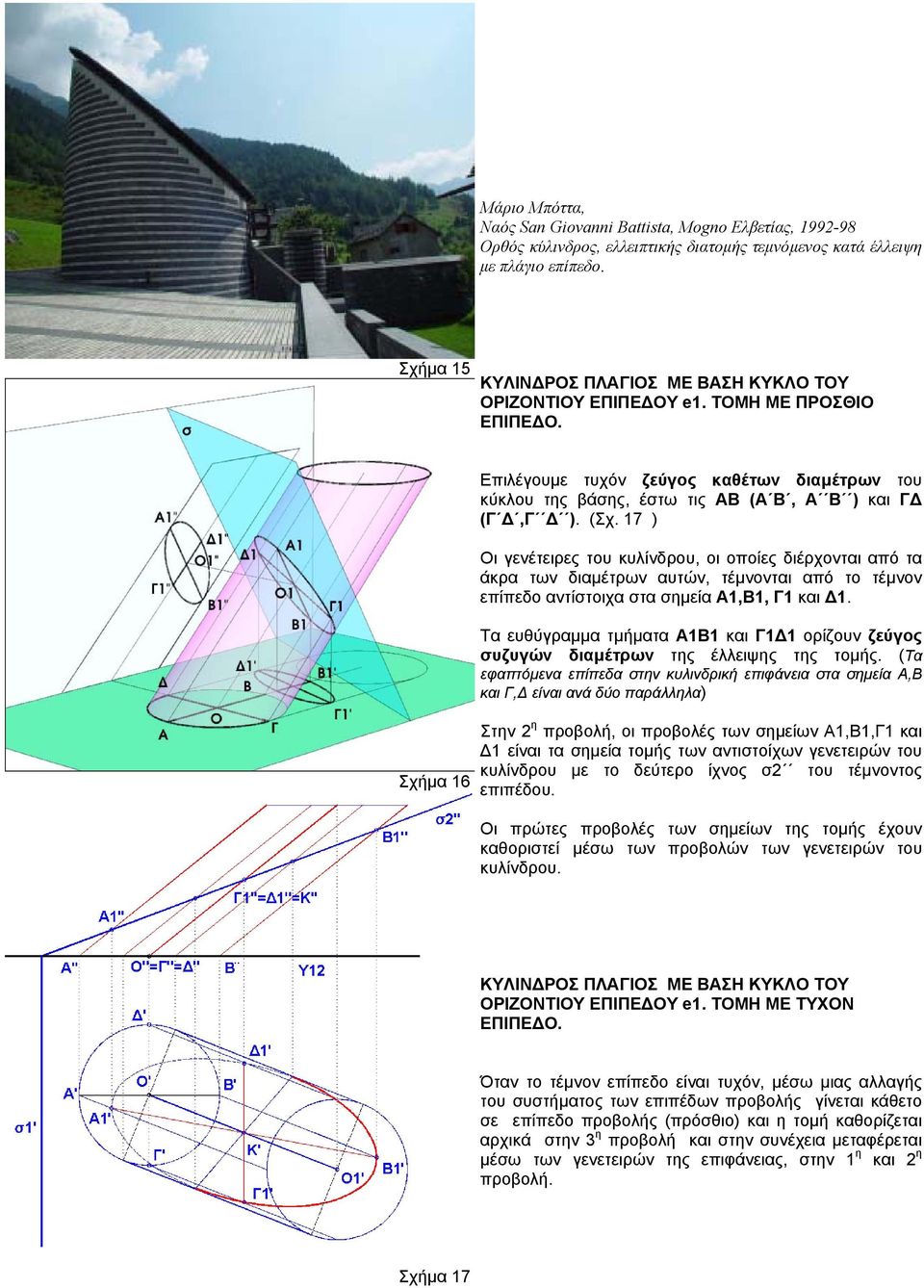 Σχήµα 16 Επιλέγουµε τυχόν ζεύγος καθέτων διαµέτρων του κύκλου της βάσης, έστω τις ΑΒ (Α Β, Α Β ) και Γ (Γ,Γ ). (Σχ.