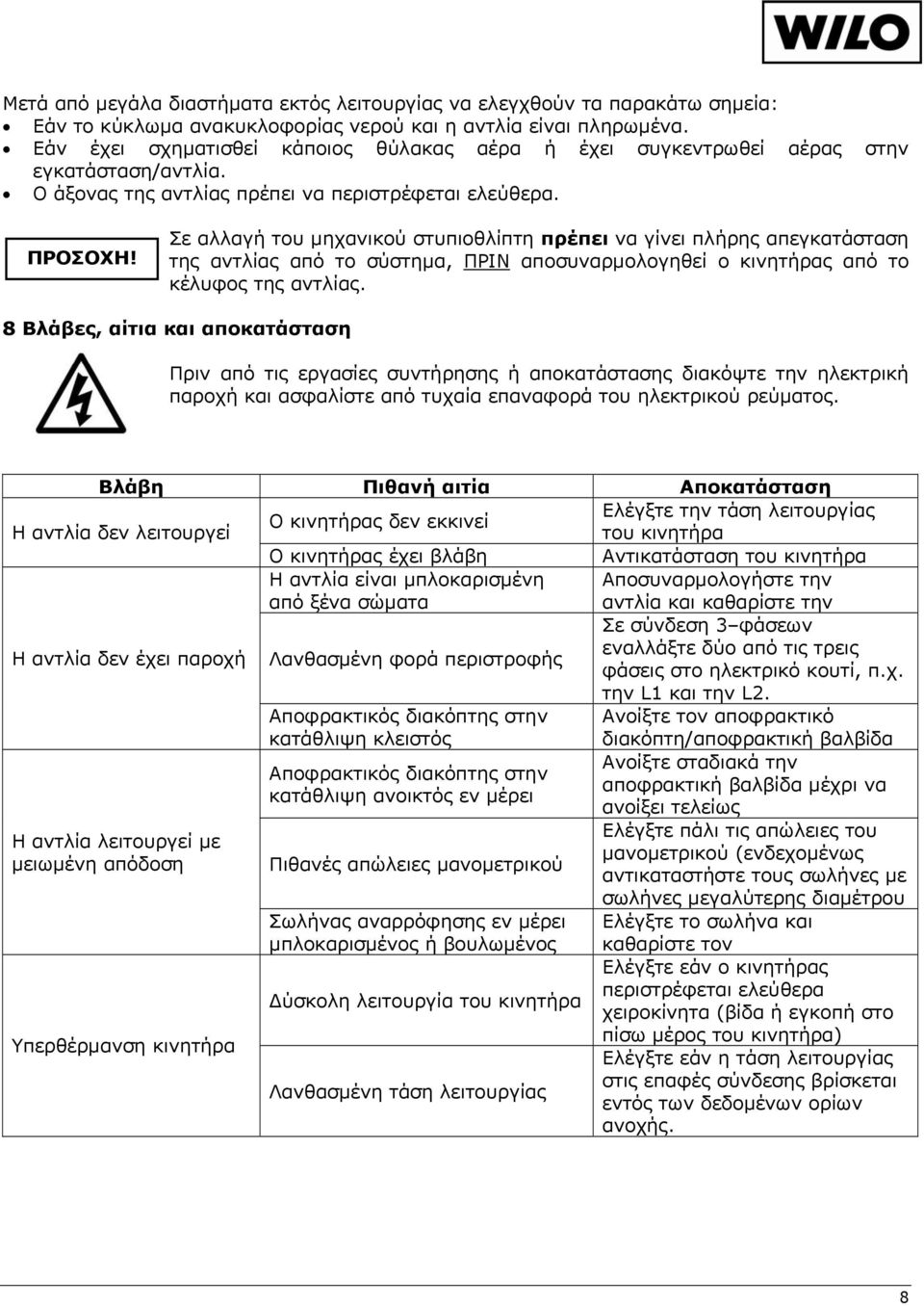 Σε αλλαγή του μηχανικού στυπιοθλίπτη πρέπει να γίνει πλήρης απεγκατάσταση της αντλίας από το σύστημα, ΠΡΙΝ αποσυναρμολογηθεί ο κινητήρας από το κέλυφος της αντλίας.