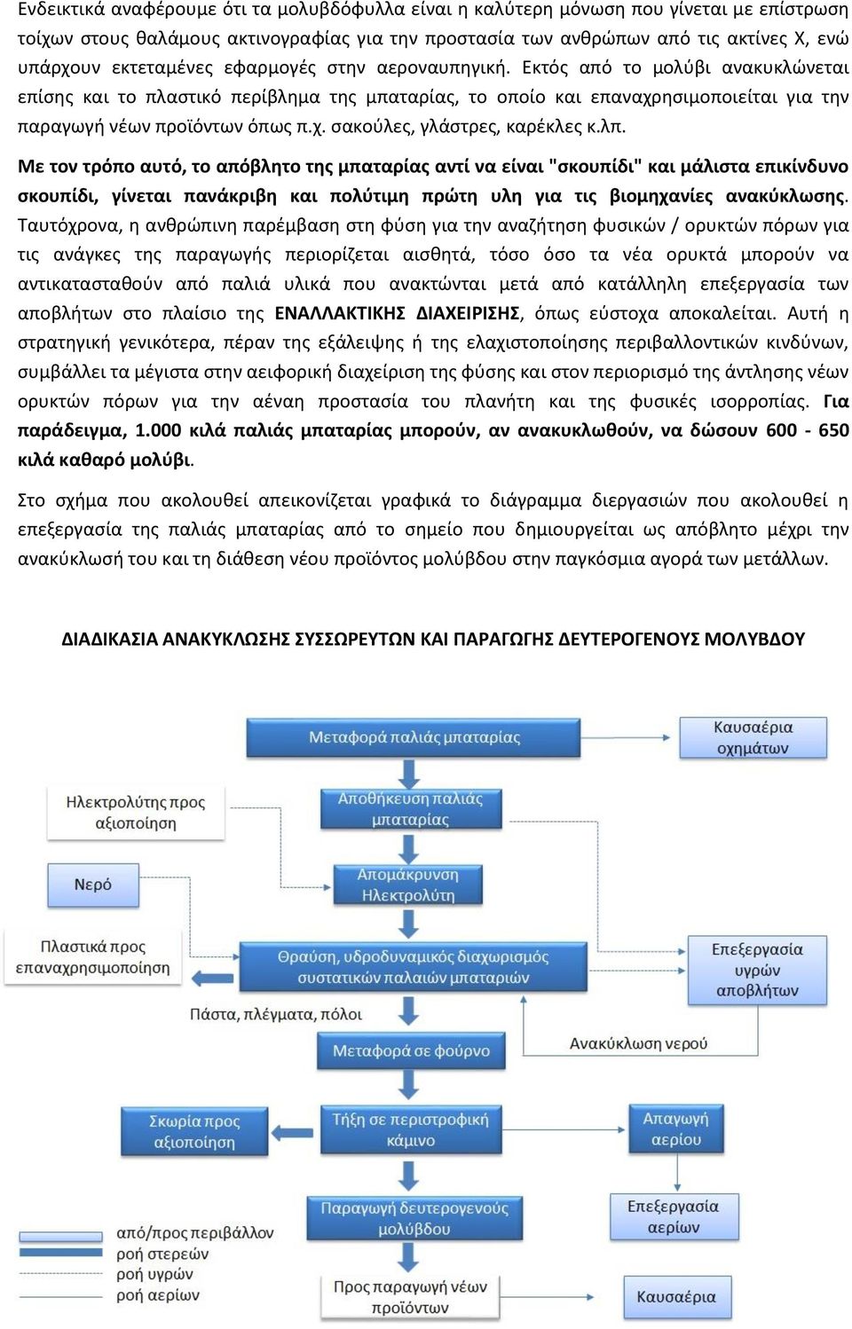 λπ. Με τον τρόπο αυτό, το απόβλητο της μπαταρίας αντί να είναι "σκουπίδι" και μάλιστα επικίνδυνο σκουπίδι, γίνεται πανάκριβη και πολύτιμη πρώτη υλη για τις βιομηχανίες ανακύκλωσης.