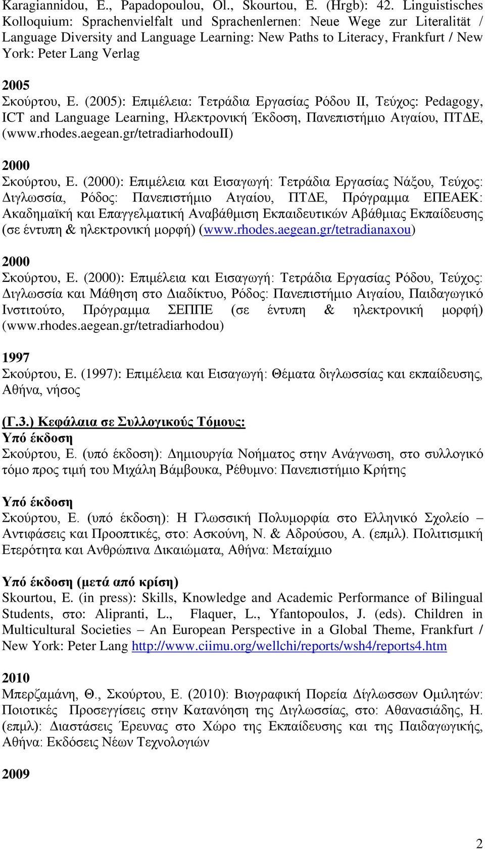 2005 θνύξηνπ, Δ. (2005): Δπηκέιεηα: Σεηξάδηα Δξγαζίαο Ρόδνπ ΗΗ, Σεύρνο: Pedagogy, ICT and Language Learning, Ζιεθηξνληθή Έθδνζε, Παλεπηζηήκην Αηγαίνπ, ΠΣΓΔ, (www.rhodes.aegean.